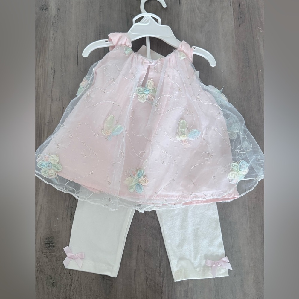 Rare Editions Pastel Pink Baby Dress with White Leggings 12m NWT